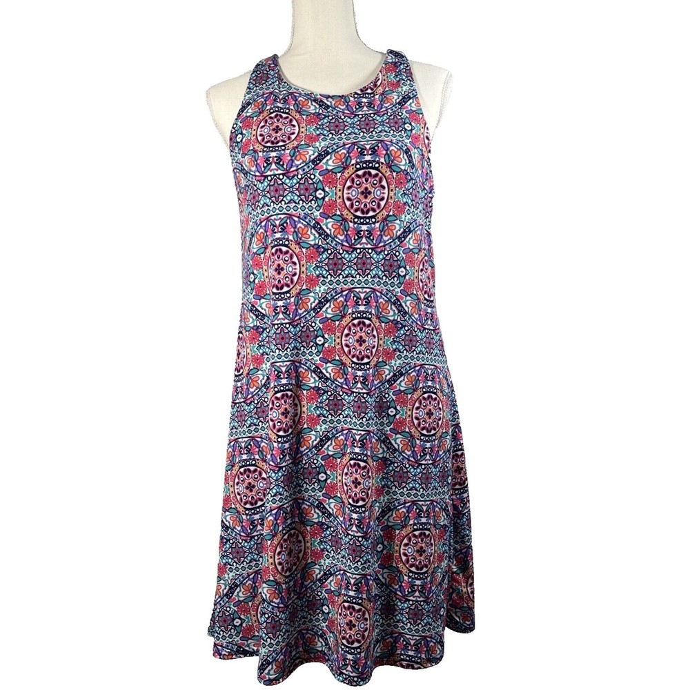 Cupio Women's Racerback Mandala Print Sleeveless Swing Dress Boho Size M
